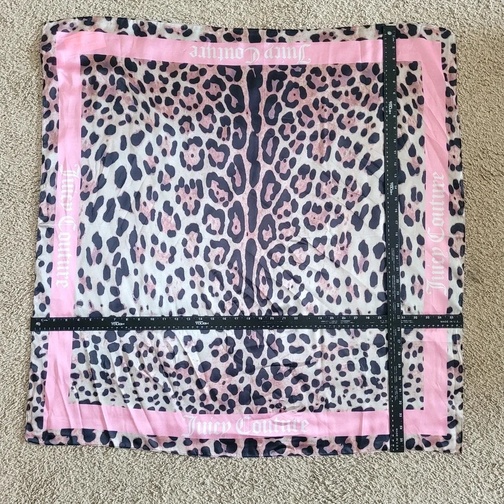Juicy Couture Leopard Multiway Satin Square Scarf Petal Pink Trim 36 X 36 NWT